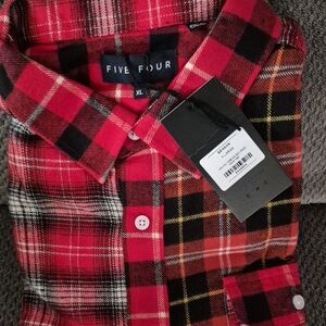 Five Four Benson XL Plaid Flannel Button-Up Shirt Red Black Long Sleeve